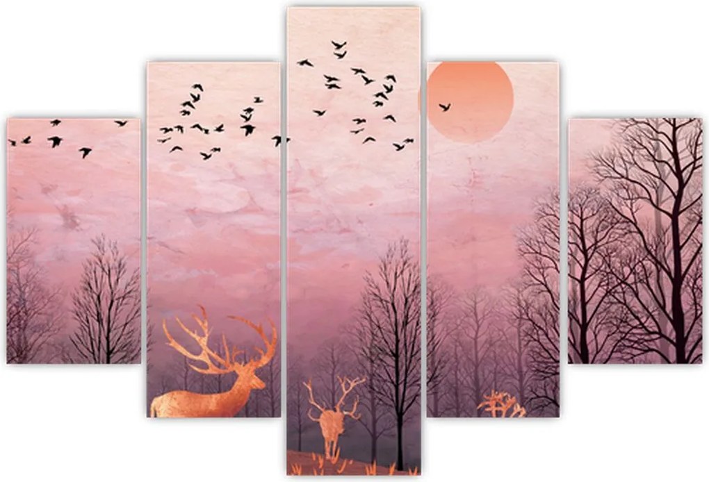 Tablou - Căprioare în strălucirea apusului de soare (150x105 cm)