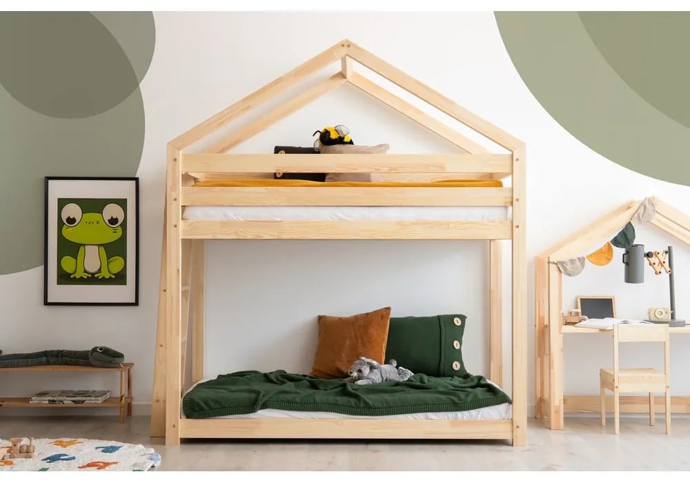 Pat supraetajat din lemn de pin în formă de căsuță 70x160 cm Mila DMS - Adeko