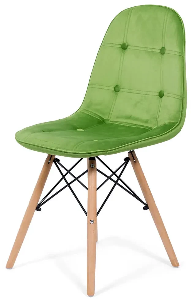 Scaun tapitat cu catifea si picioare din lemn BUC 232V verde