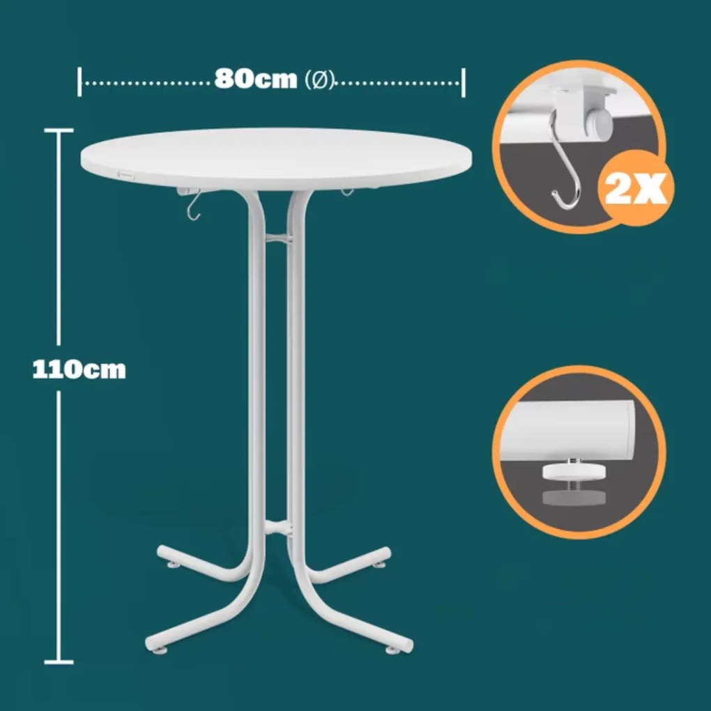 Masă de bar pliabilă RAUL 110x80cm, albă Casaria