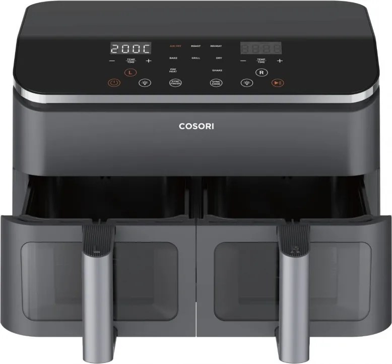 La mâna a doua: Friteuza cu aer cald Cosori Dual Basket CAF-R901-AEU, 1750 W, 8.5 L, 8 programe, Timer, Ecran tactil, Negru