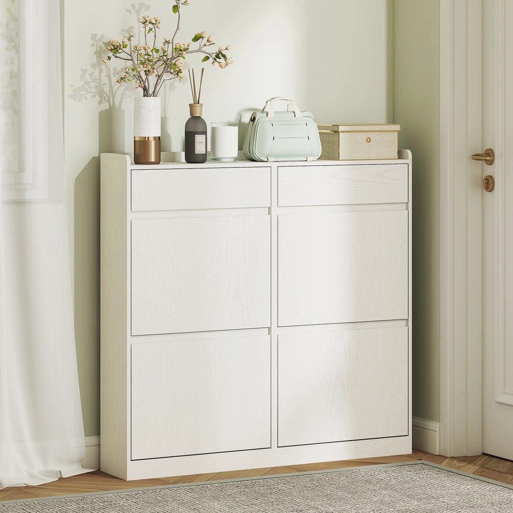 HOMCOM Dulap pentru Pantofi cu 4 Sertare Rabatabile și 2 Sertare Glisante Alb | Aosom Romania