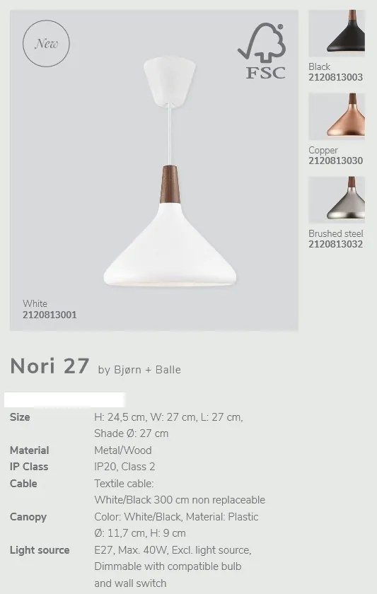 Pendul design modern NORI 27 opal alb 2120813001 NL