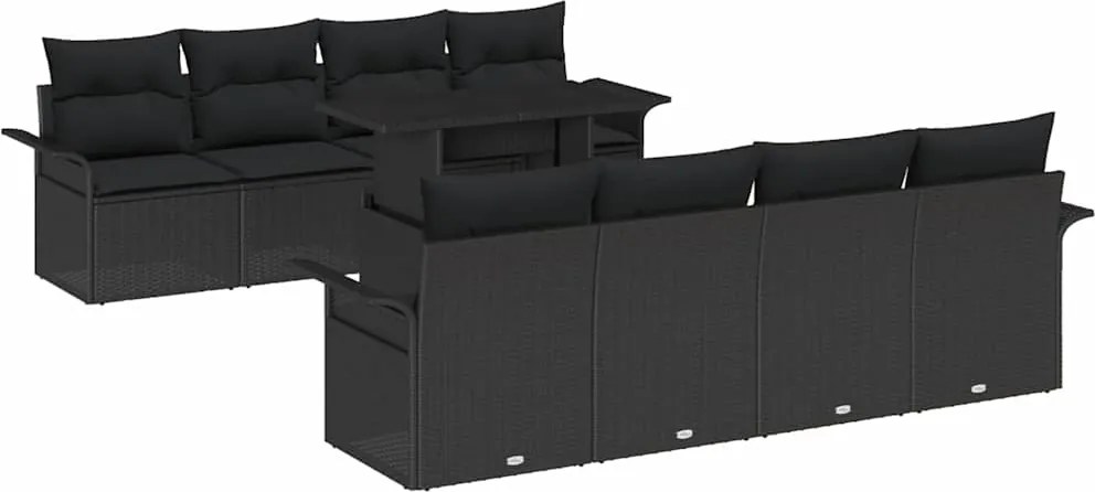 vidaXL Set de canapele pentru grădină cu pernă 9 pcs Negru poliratan