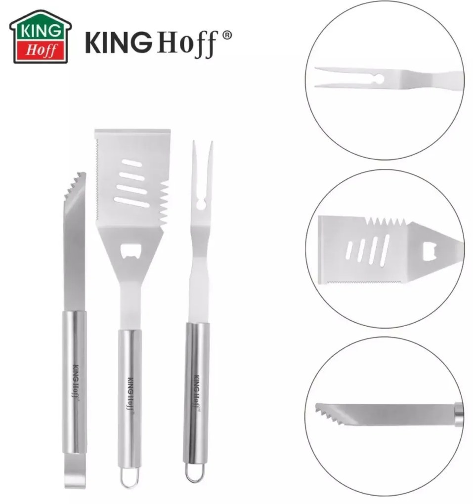 Set 3 ustensile pentru gratar, inox, Kinghoff KH1919