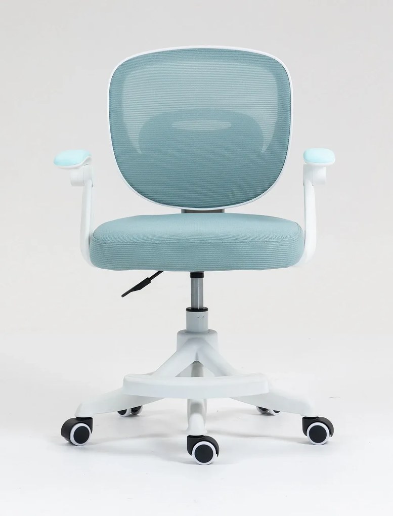 Scaun ergonomic pentru copii, suport lombar, suport picioare reglabil, rotativ, Albastru