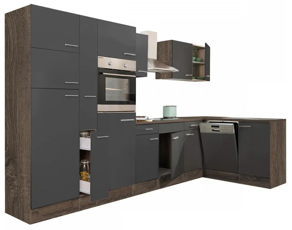 Mobilă de bucătărie de colț Yorki 370, corp din stejar Yorki, cu față antracit satinat