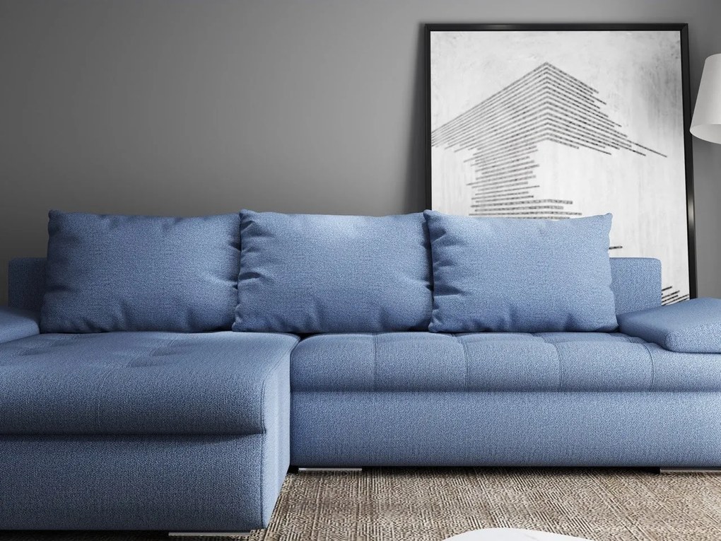 Colțar extensibil dumonde cu ladă de depozitare si sezut confortabil din spuma high-density, Leonardo Enjoy Albastru 260x185 cm