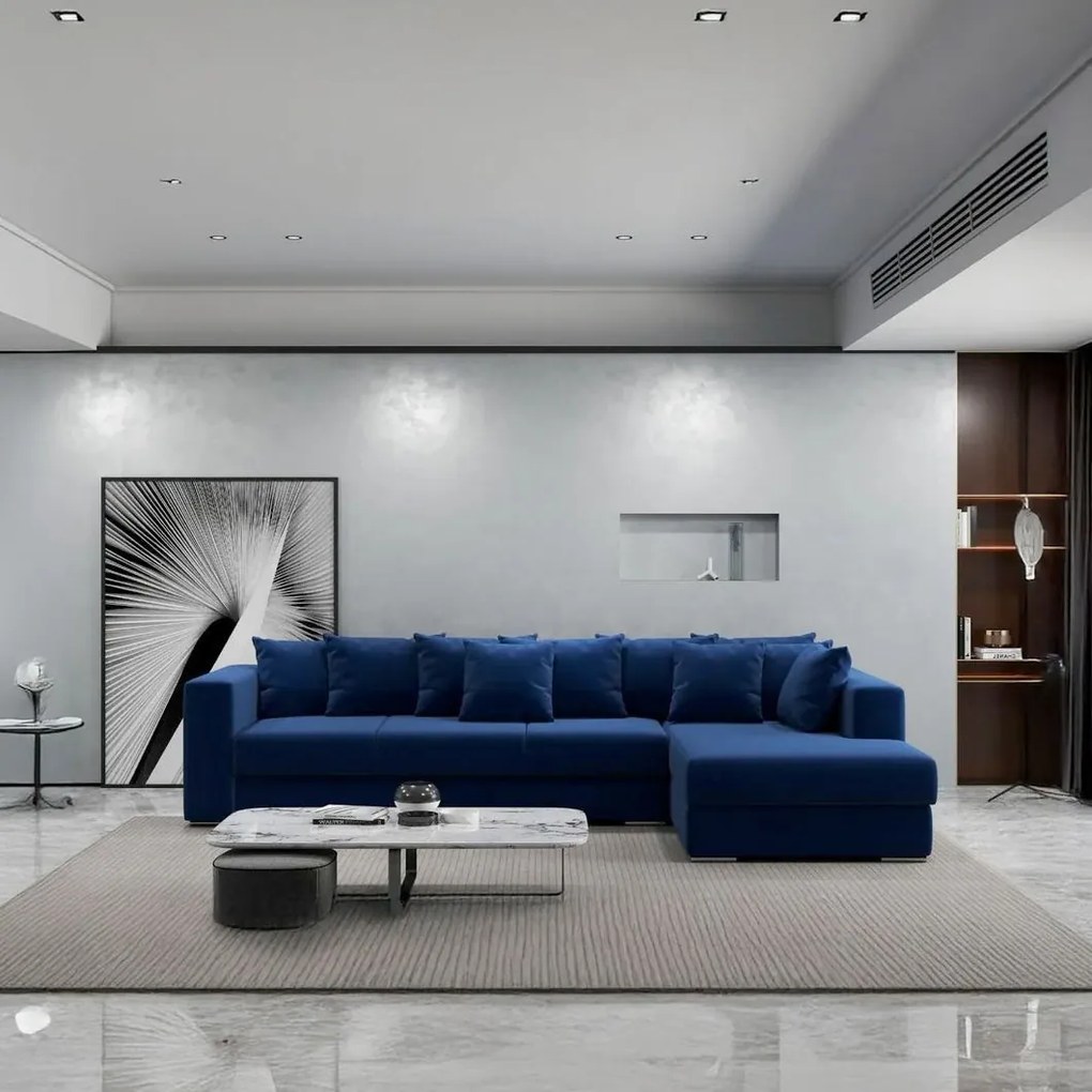 Colțar extensibil dumonde cu ladă de depozitare si sezut confortabil din spuma high-density, Gloria Royal Blue II 320x183 cm