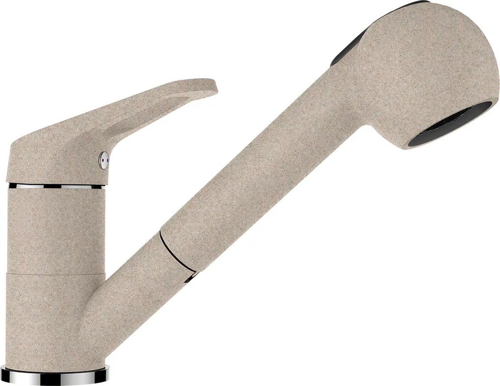 Baterie bucatarie Schock Cosmo Cristalite Sabbia cu cap extractibil, 2 tipuri de jet, aspect granit, cartus ceramic, nisip
