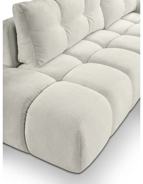 Colțar tapițat extensibil ALMADA, formă în L, pe partea dreaptă, cu spațiu de depozitare, bej