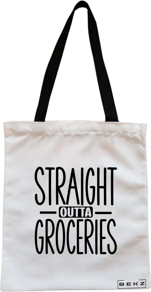 Sacosa de Panza pentru Cumparaturi, Geanta Tote, model Straight Outta Groceries, Cu fermoar, 38x34.5 cm, Alba, BEKZ®