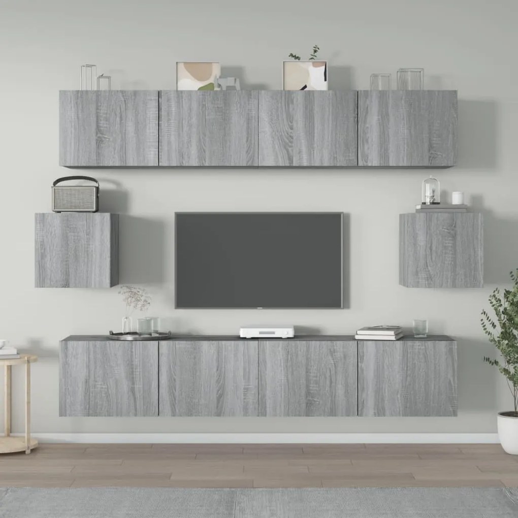 3114364 vidaXL Set dulapuri TV, 6 piese, gri sonoma, lemn prelucrat