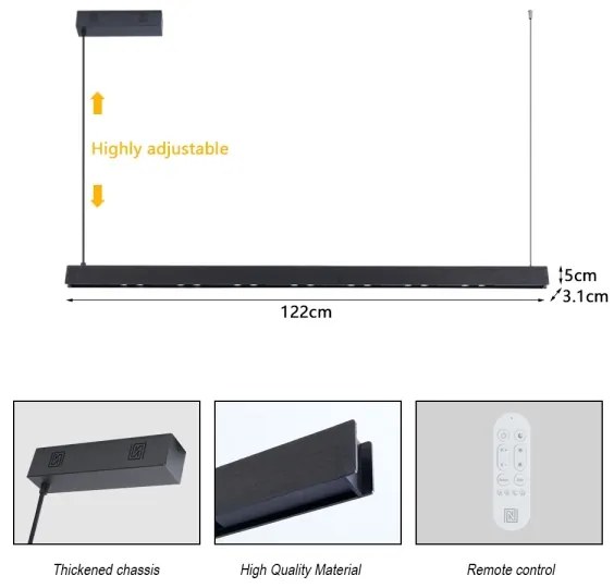 Immax NEO 07306L-LED lustru LED dimabil suspendat pe cablu MADEIRA, 26W/230V, Wi‑Fi Tuya, 122 cm, negru