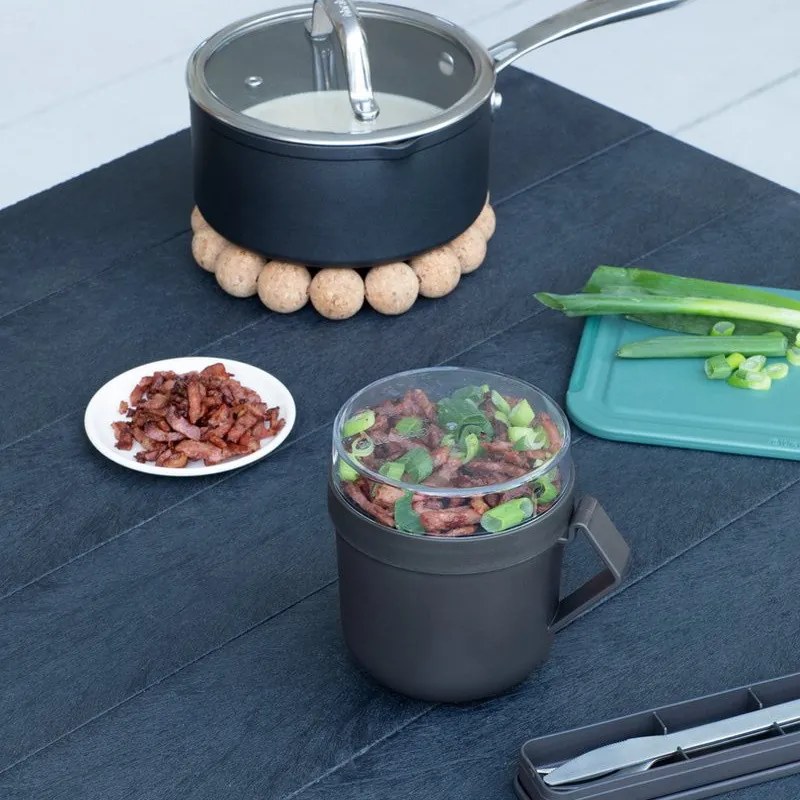 Cana pentru supa cu capac Brabantia Make&Take 1006293, 600+180 ml, Capac cu infiletare, Fara BPA, Gri