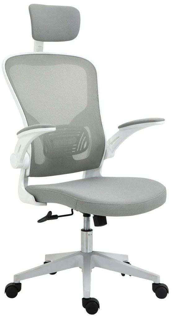 Scaun de birou ergonomic Vinsetto cu funcție de balans spătar înalt suport lombar suport pentru cap brațe pliabile acasă-birou Gri 65 x 64 x 114-122 cm | Aosom Romania
