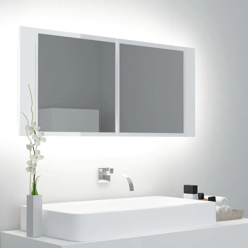 804985 vidaXL Dulap de baie cu oglindă și LED alb extralucios 100x12x45 acril