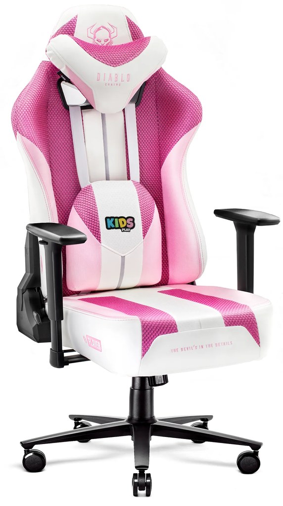 Scaun gaming din material pentru copii Diablo X-Player 2.0: Marshmallow Pink / roz, Kids Size Diablochairs