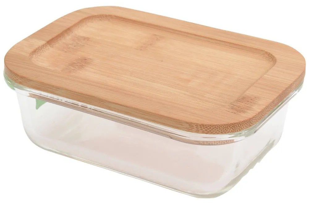 Caserola din sticla cu capac din bambus 370 ml