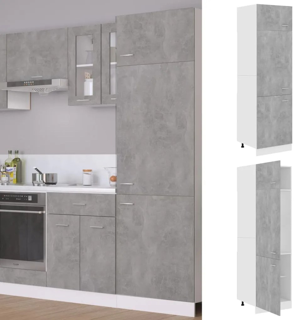 vidaXL Dulap frigider, gri beton, 60 x 57 x 207 cm, lemn prelucrat