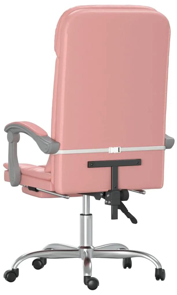 Fotoliu de birou rabatabil cu masaj, roz, piele ecologica