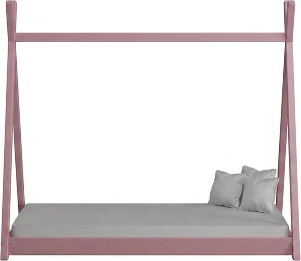 Pat copii Tipi 70x140 din lemn tip căsuță - roz
