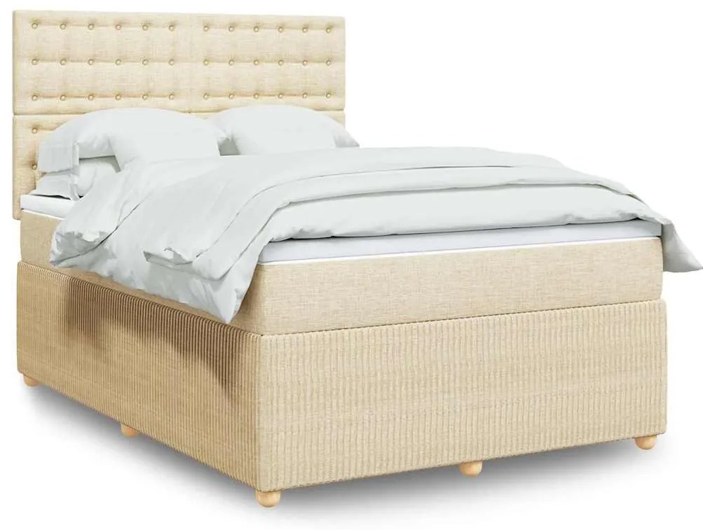 vidaXL Pat box spring cu saltea, crem, 140x200 cm, textil