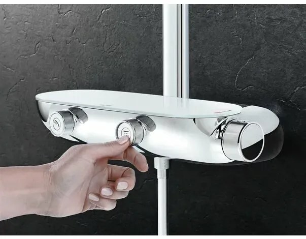 Coloana de dus cu baterie termostatata crom - alb Grohe RainShower System SmartControl 360 Mono