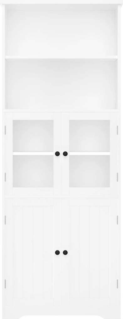 Dulap înalt pentru baie cu spațiu de depozitare, ușă de dulap din sticlă, rafturi ajustabile, 57,4x28,4x162,5 cm, Alb