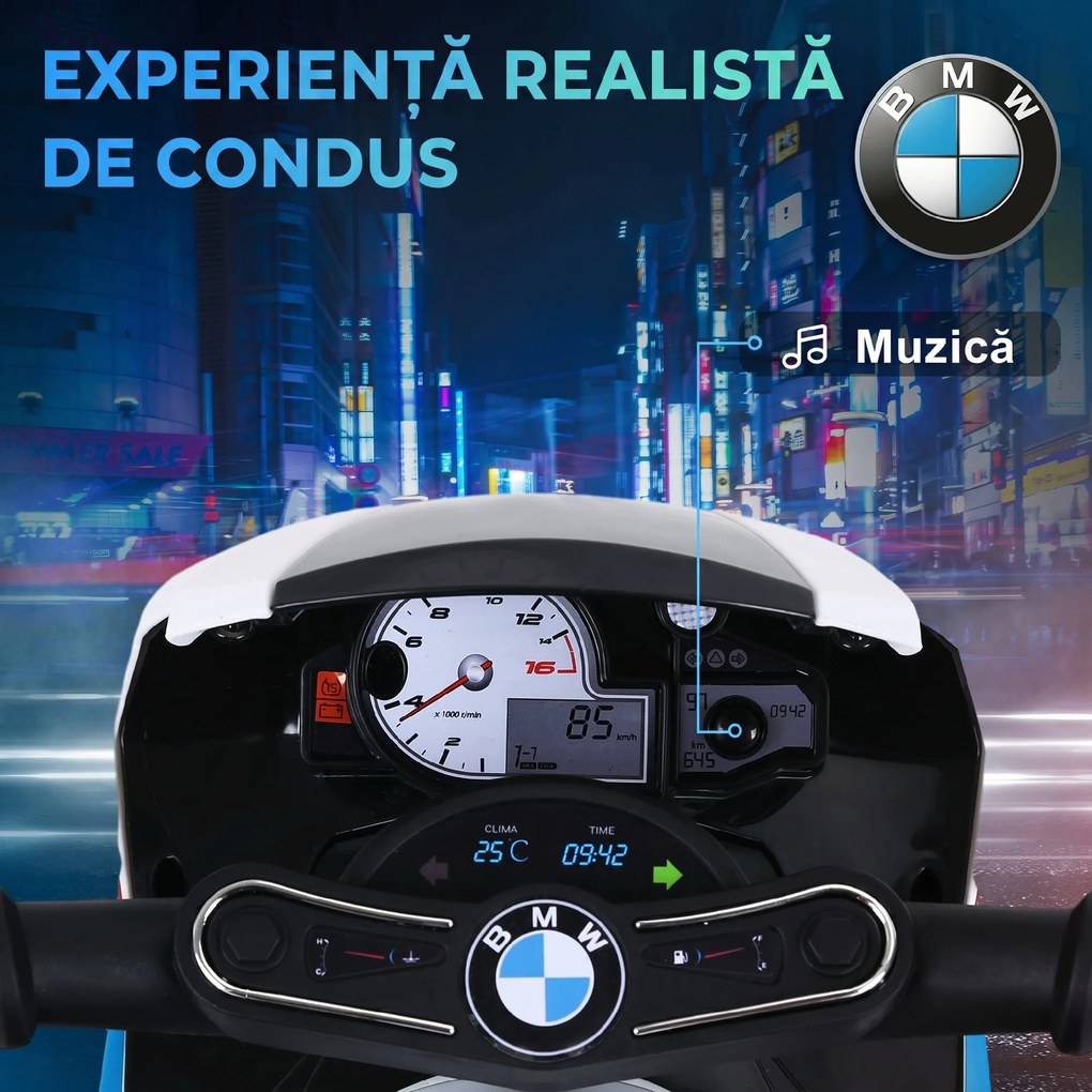 HOMCOM Motocicletă Electrică pentru Copii 18-36 Luni cu Licență BMW, 6V, 3 Roți, Faruri, Muzică, 2,5 km/h, Max 20kg, Albastru | Aosom Romania