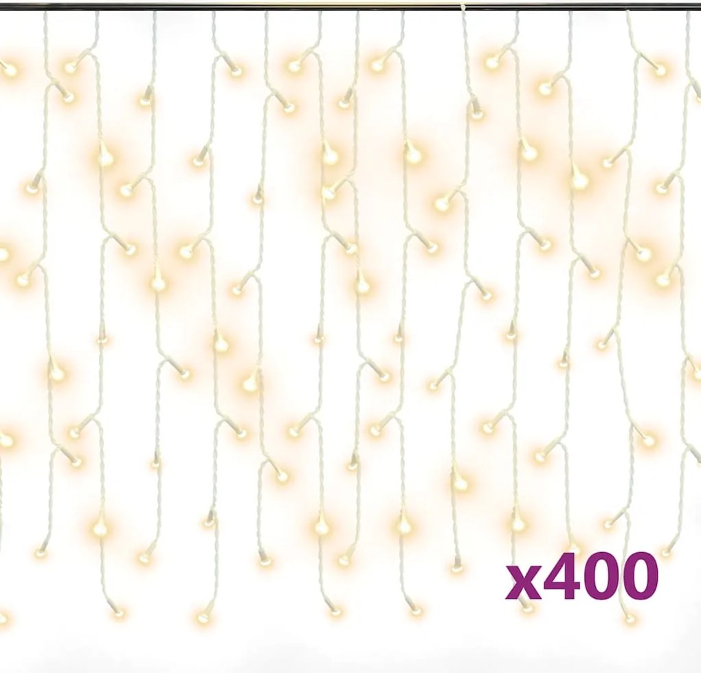 vidaXL Lumini de perdea tip gheață 400 LED-uri alb cald 10 m 8 funcții
