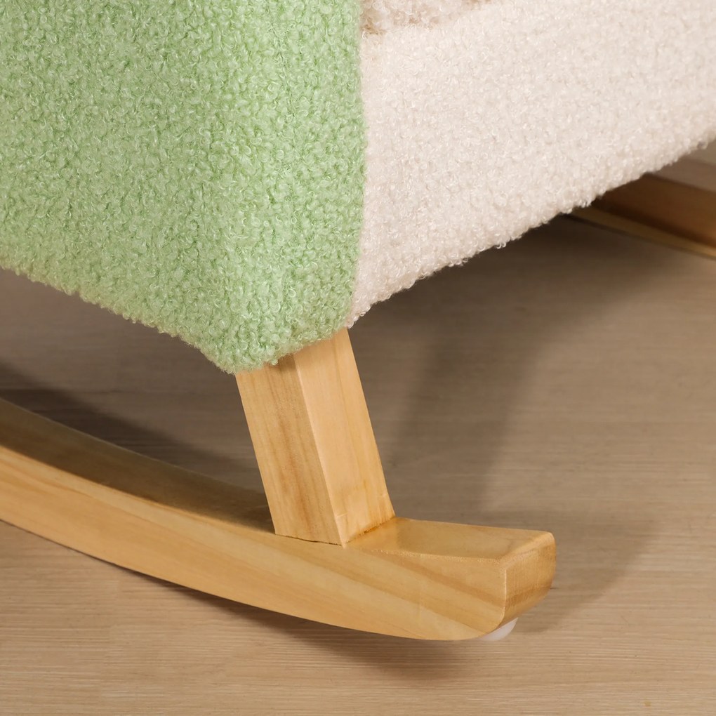 HOMCOM Fotoliu balansoar pentru copii mici, design drăguț, imitație de lână, lemn de eucalipt, Verde + Galben Bej | Aosom Romania