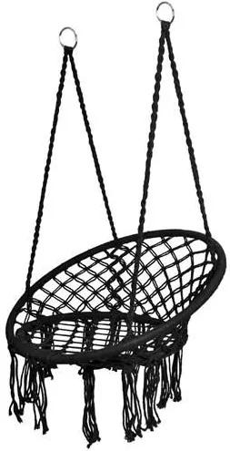 Leagan tip scaun rotund suspendat, pentru casa sau gradina, cu franjuri, 120kg, negru