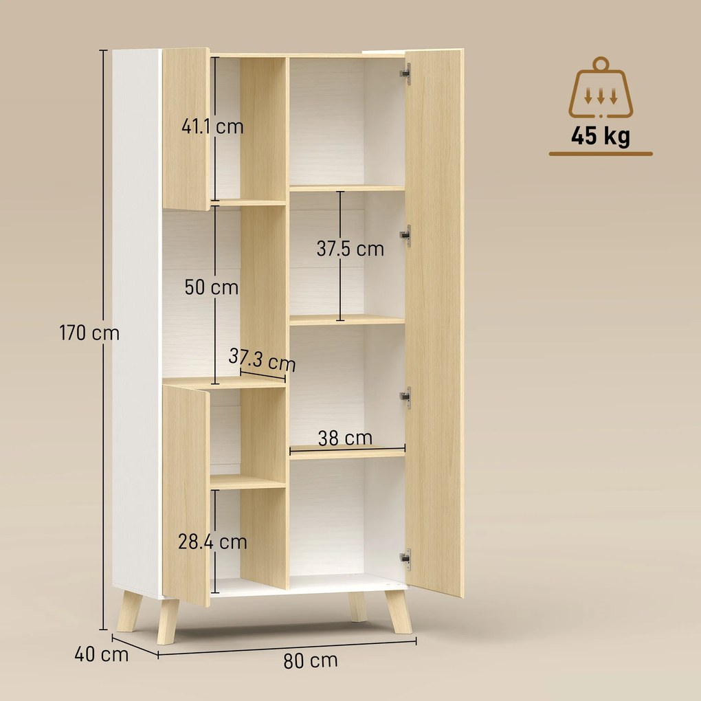 HOMCOM Dulap de bucătărie 170 cm, dulap modern cu compartiment deschis, polițe reglabile, aspect lemn natural | Aosom Romania