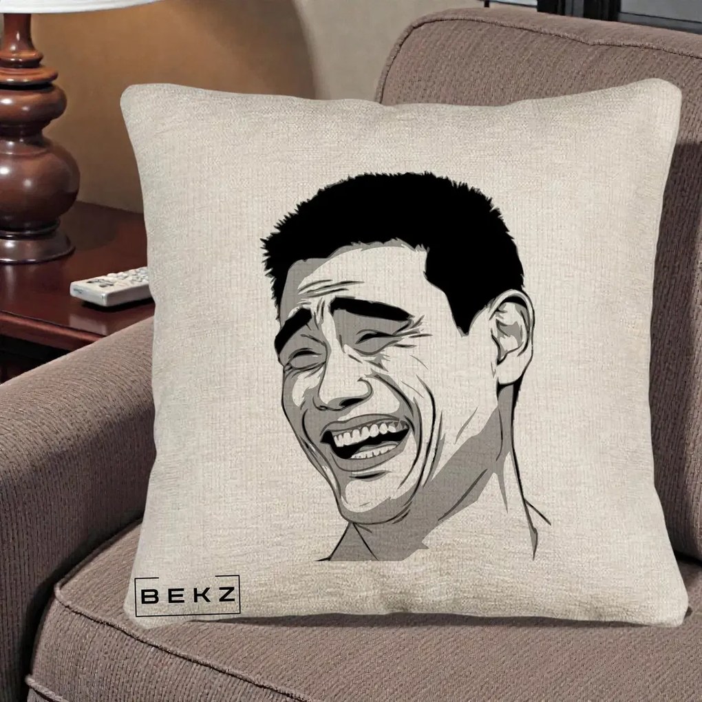 Perna Decorativa Yao Ming Meme, 40x40 cm, Bej Canapea, Husa Detasabila, Perna Inclusa, BEKZ®