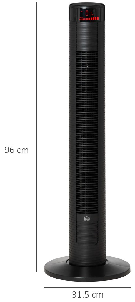 HOMCOM Ventilator Turn cu 4 Moduri și 3 Viteze cu Cronometru 12h, Ventilator de Podea ABS cu Telecomandă, 31,5x31,5x96 cm, Negru | Aosom Romania