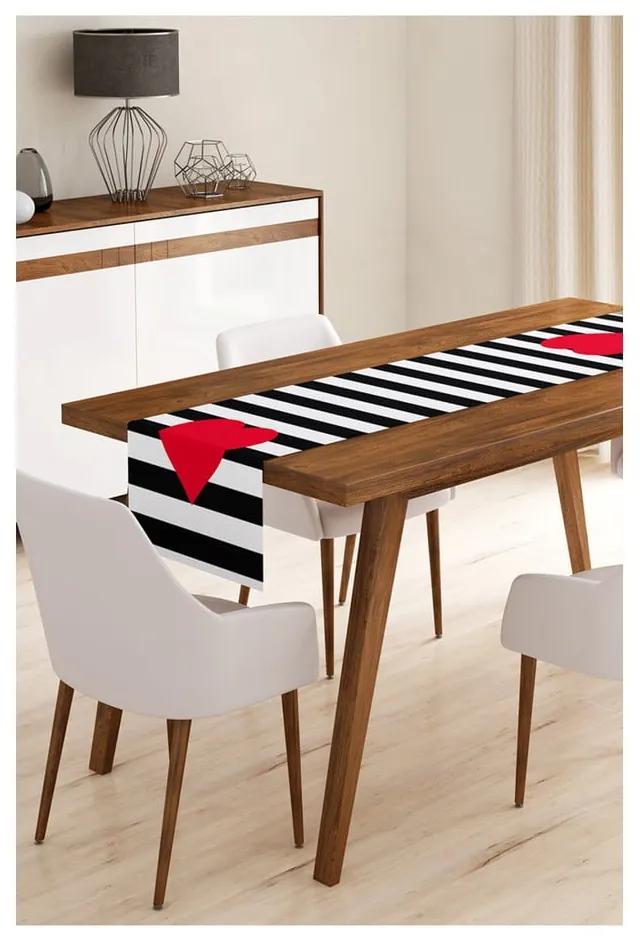 Napron din microfibră pentru masă Minimalist Cushion Covers Stripes with Red Heart, 45 x 140 cm