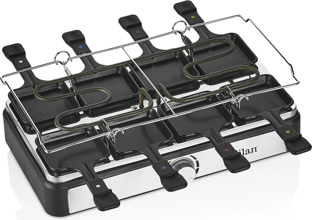 Gratar electric cu raclette Zilan ZLN8863, placa de piatra si placa de aluminiu, putere 1400 W, Gri