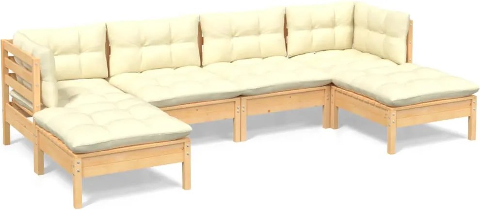 vidaXL Set mobilier grădină cu perne crem, 6 piese, lemn masiv de pin
