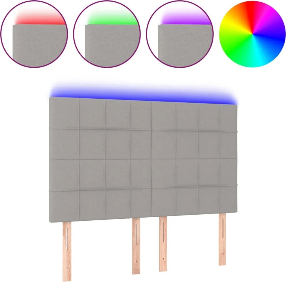 vidaXL Tăblie de pat cu LED, gri deschis, 144x5x118/128 cm, textil