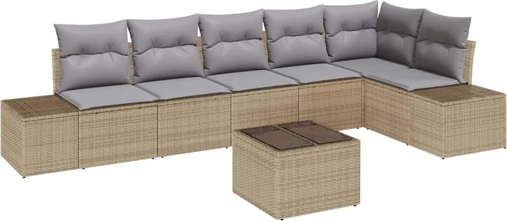 vidaXL Set de canapele pentru grădină 7 pcs Bej și gri poliratan
