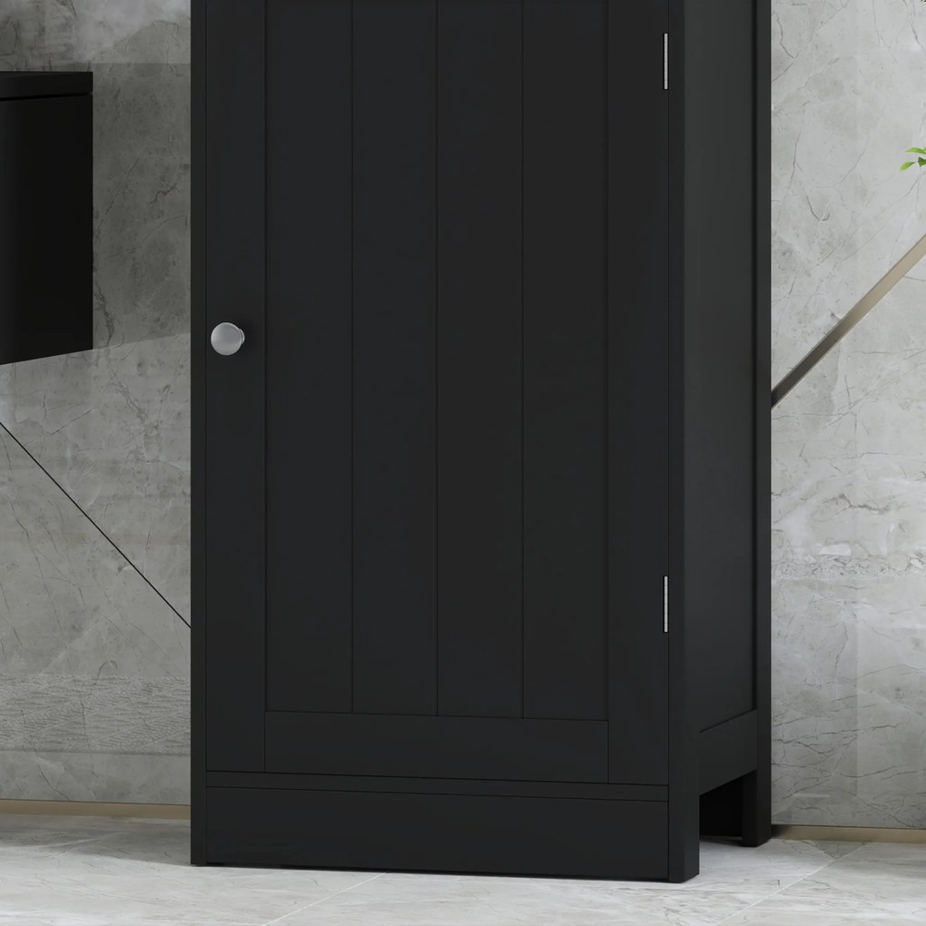 kleankin Coloană Baie economisitoare de spațiu cu dulăpior, sertar și rafturi din MDF, 40x27x171.5cm, Negru | Aosom Romania