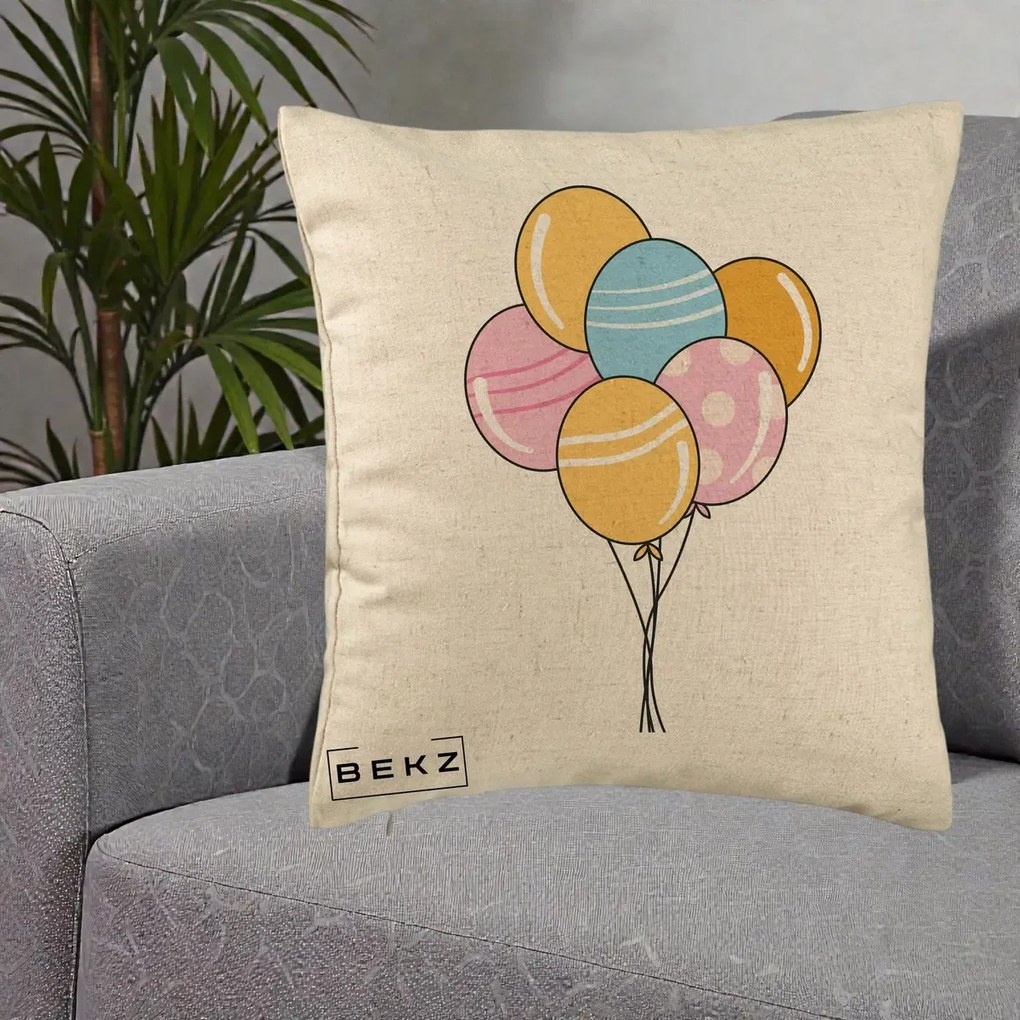 Perna Decorativa Baloane Petrecere, 40x40 cm, Bej, Husa Detasabila, Perna Inclusa, BEKZ®