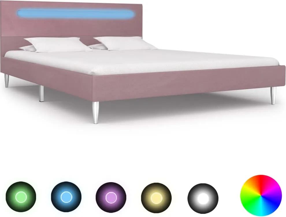 Cadru de pat cu LED-uri, roz, 140 x 200 cm, material textil