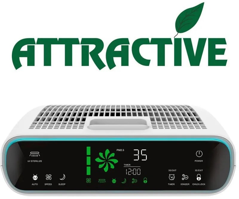 Purificator de aer atractiv Oberon 320, 80W, Pana la 60 m², 320 m³/h, 3 viteze, Wi-Fi, Ponizare, Senzori inteligenti, Telecomandă, Ecran tactil, Alb/Negru