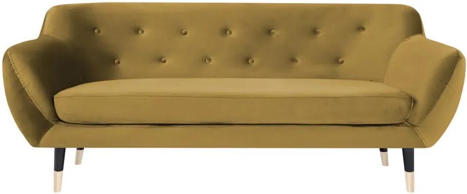 Canapea cu 3 locuri Mazzini Sofas AMELIE cu picioare negre, galben muștar