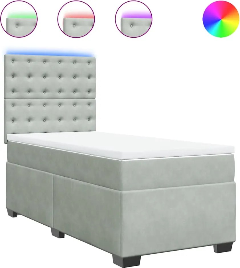 vidaXL Pat box spring cu saltea, gri deschis, 100x200 cm, catifea