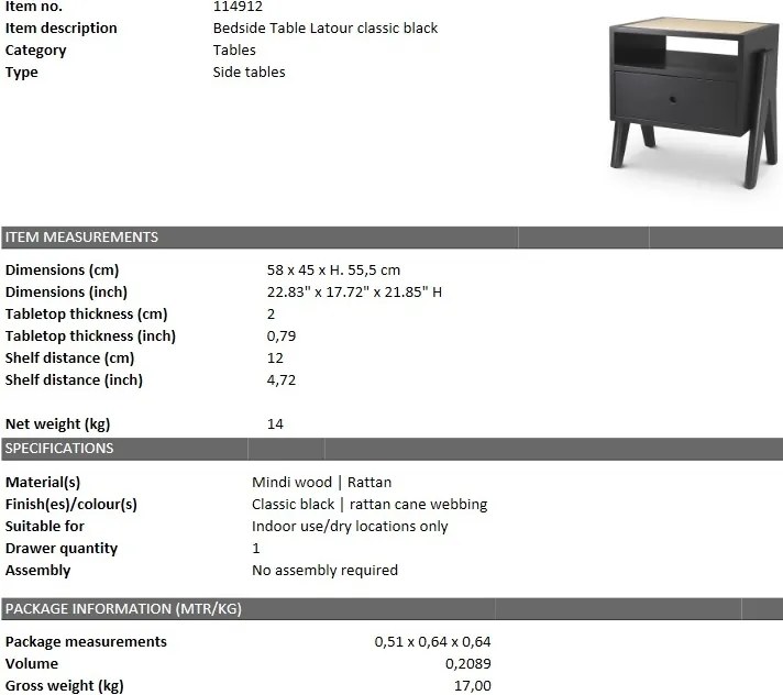 Noptiera design modern LUX Latour, negru 114912 HZ