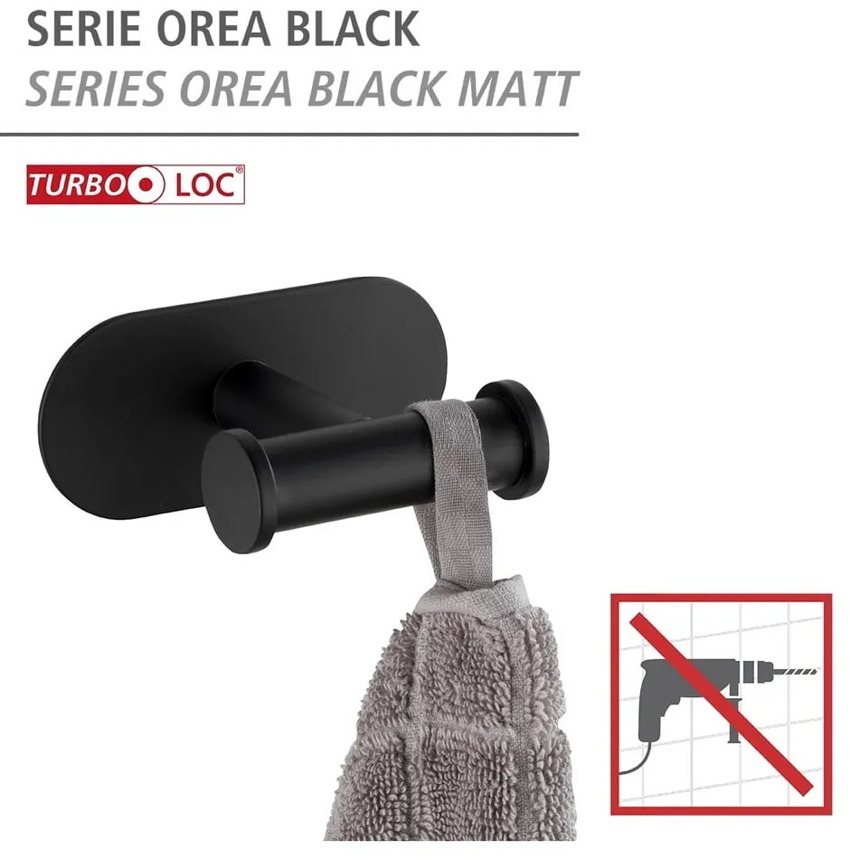 Suport autoadeziv pentru prosoape Wenko Orea, negru