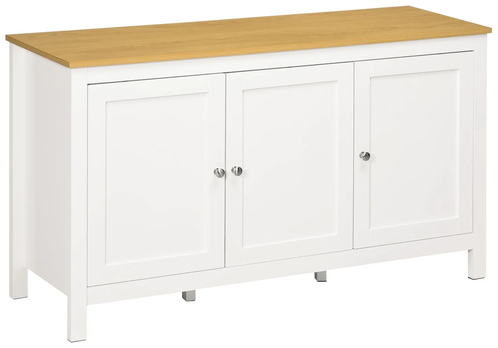 HOMCOM Credență de Bucătărie cu 3 Uși, Mobilier Modern de Bucătărie cu Raft Reglabil, Credență Tip Bufet pentru Sufragerie, Sala de Mese și Salon, 120x40x70 cm, Alb și Culoare Lemn | Aosom Romania